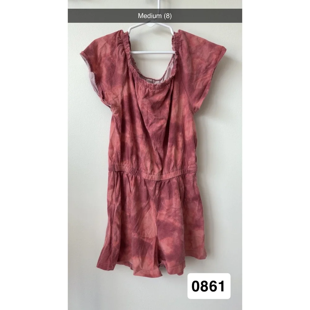 Girls Tie Dye Romper Burgundy Short Sleeve Elastic Waist Knit Size Medium 8